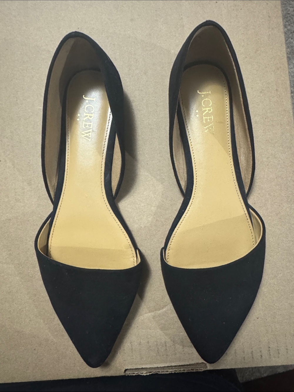 J. Crew Black Pointed D'Orsay Flats with Cutout Sides